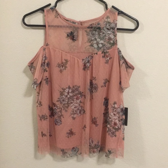 NWT IZ Byer Floral Cold Shoulder Top - Picture 2 of 6